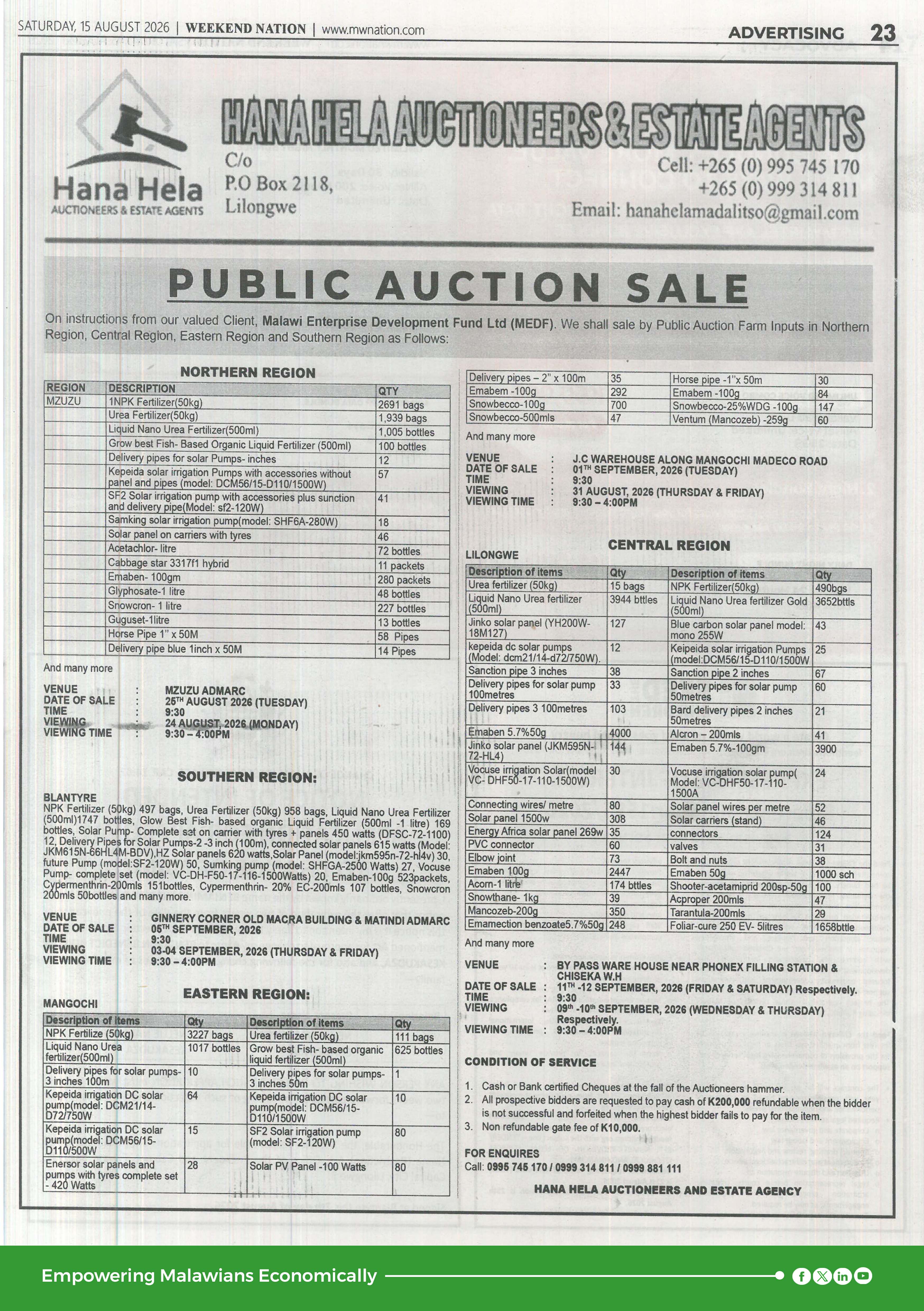 PUBLIC AUCTION SALE